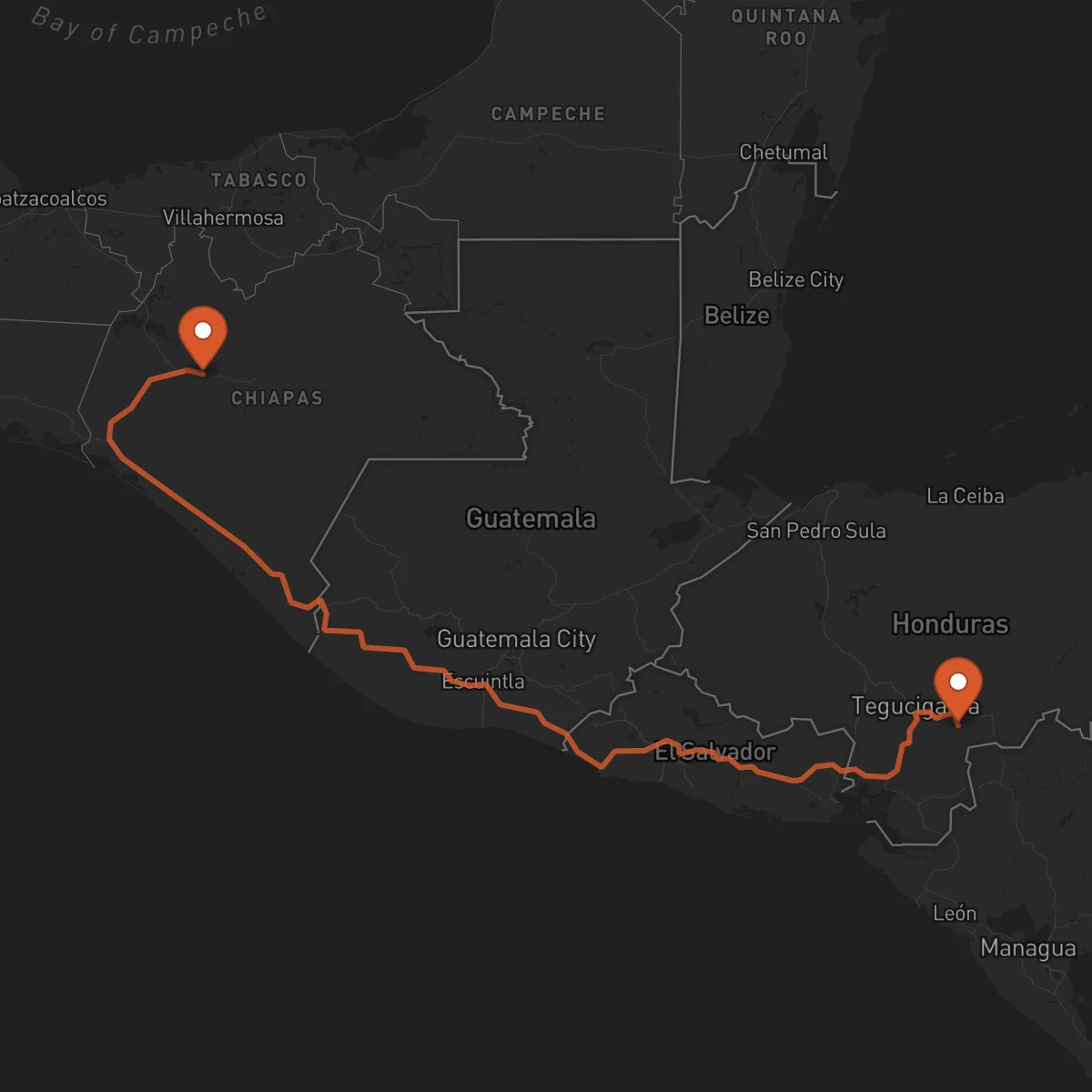 Ruta Yuscarán - Tuxtla Gutiérrez