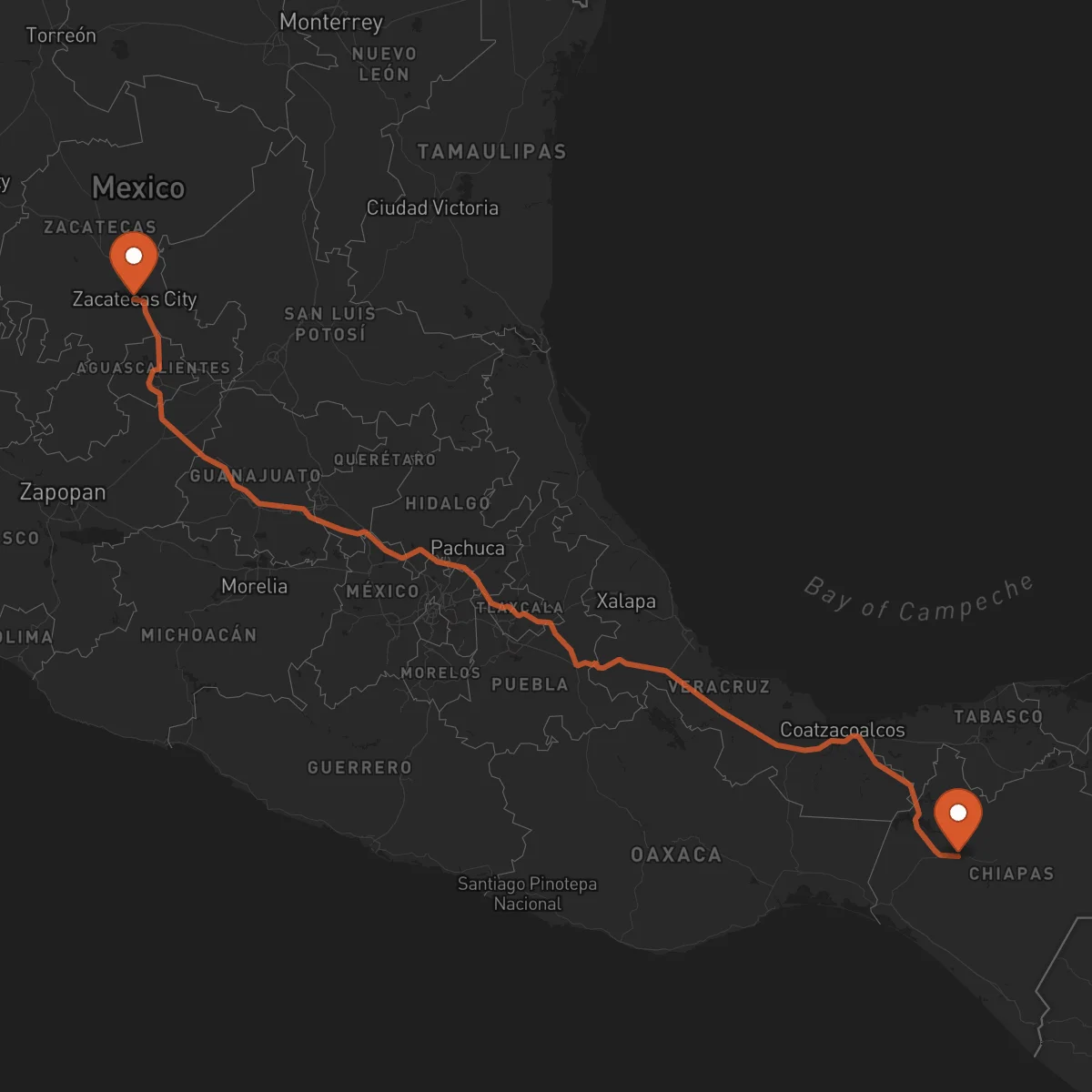 Ruta Tuxtla Gutiérrez - Zacatecas