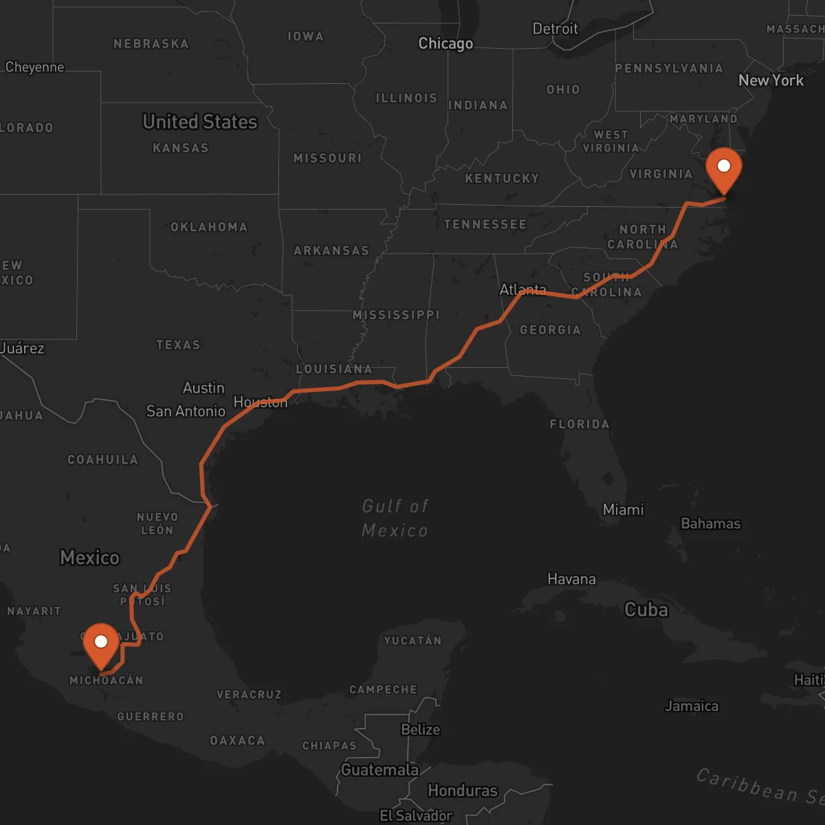 Ruta Uruapan - Virginia Beach