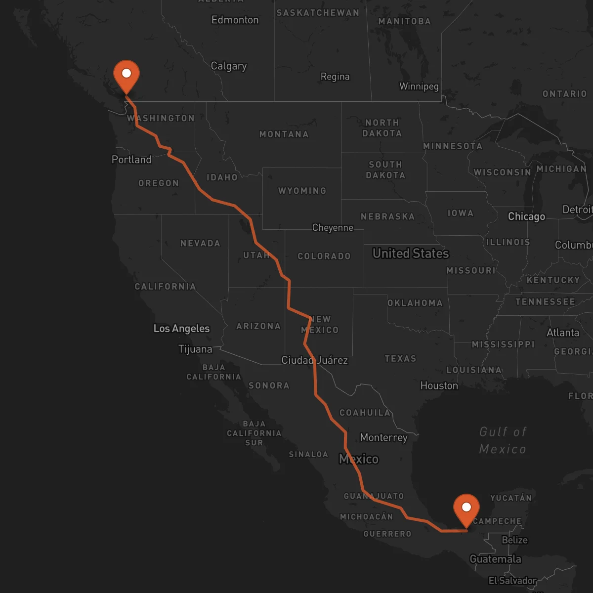 Ruta Vancouver - Villahermosa