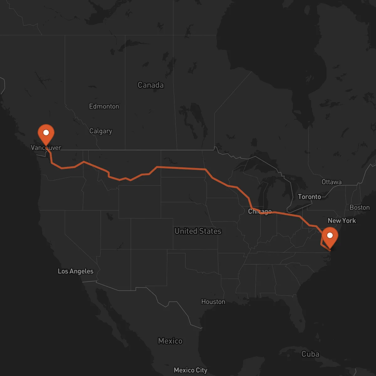 Ruta Vancouver - Virginia Beach