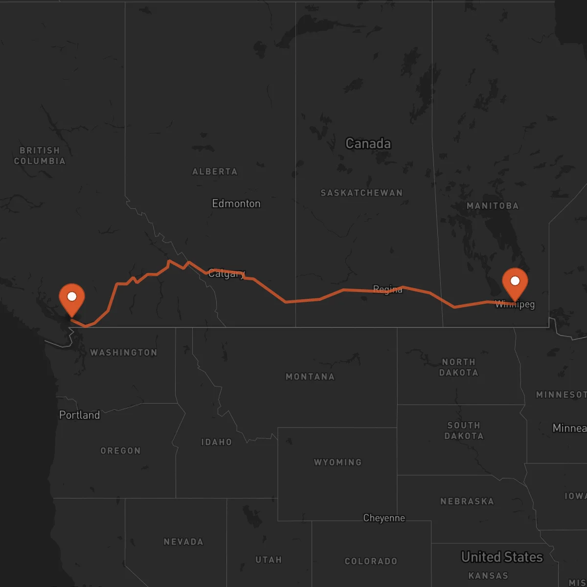 Ruta Vancouver - Winnipeg