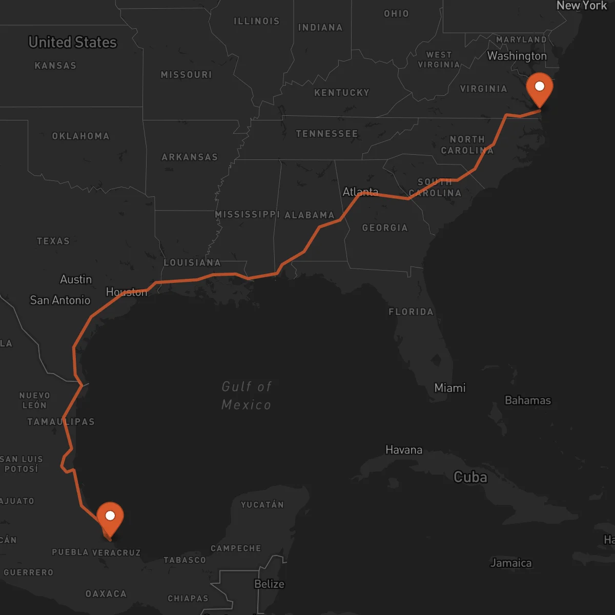 Ruta Virginia Beach - Veracruz