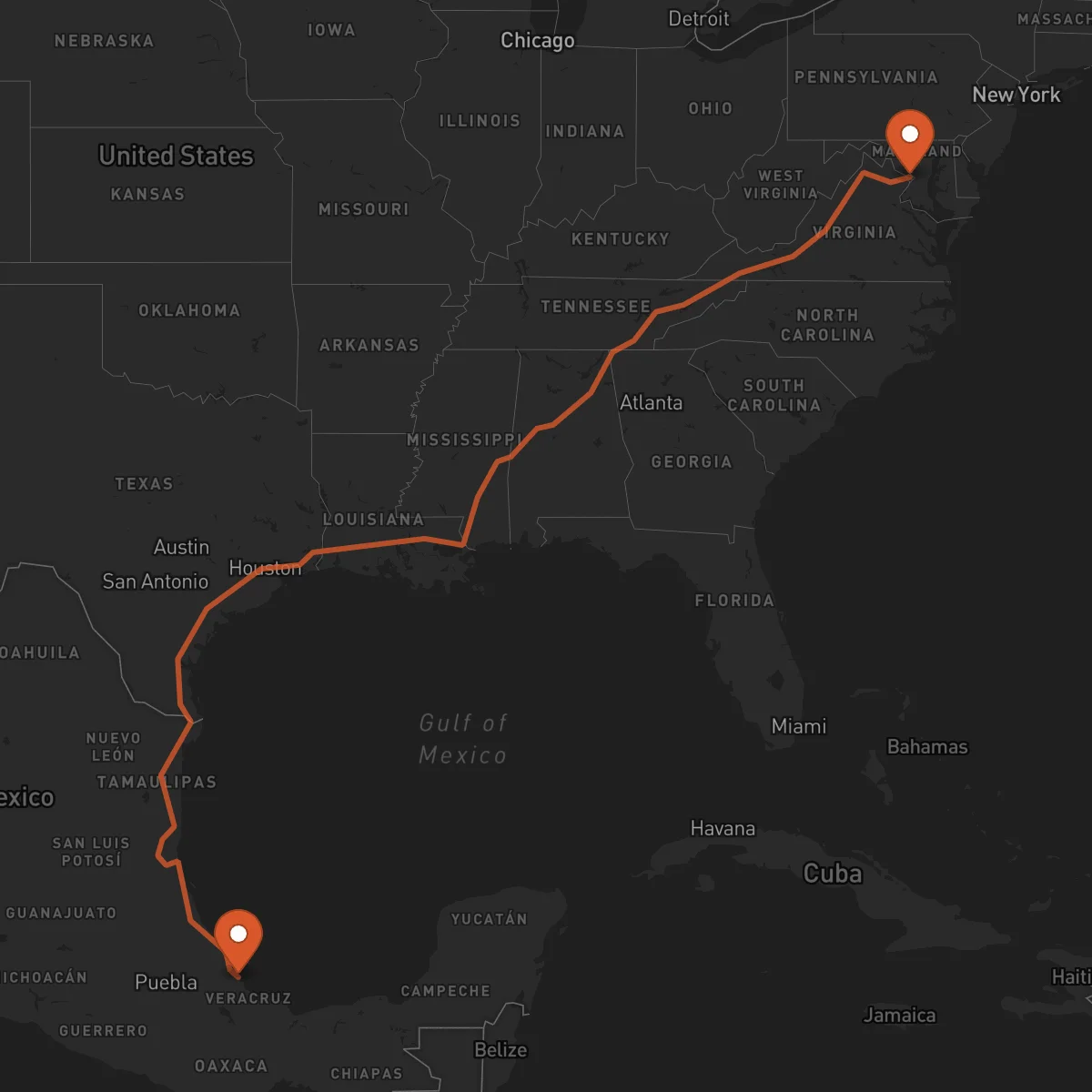Ruta Veracruz - Washington D.C.