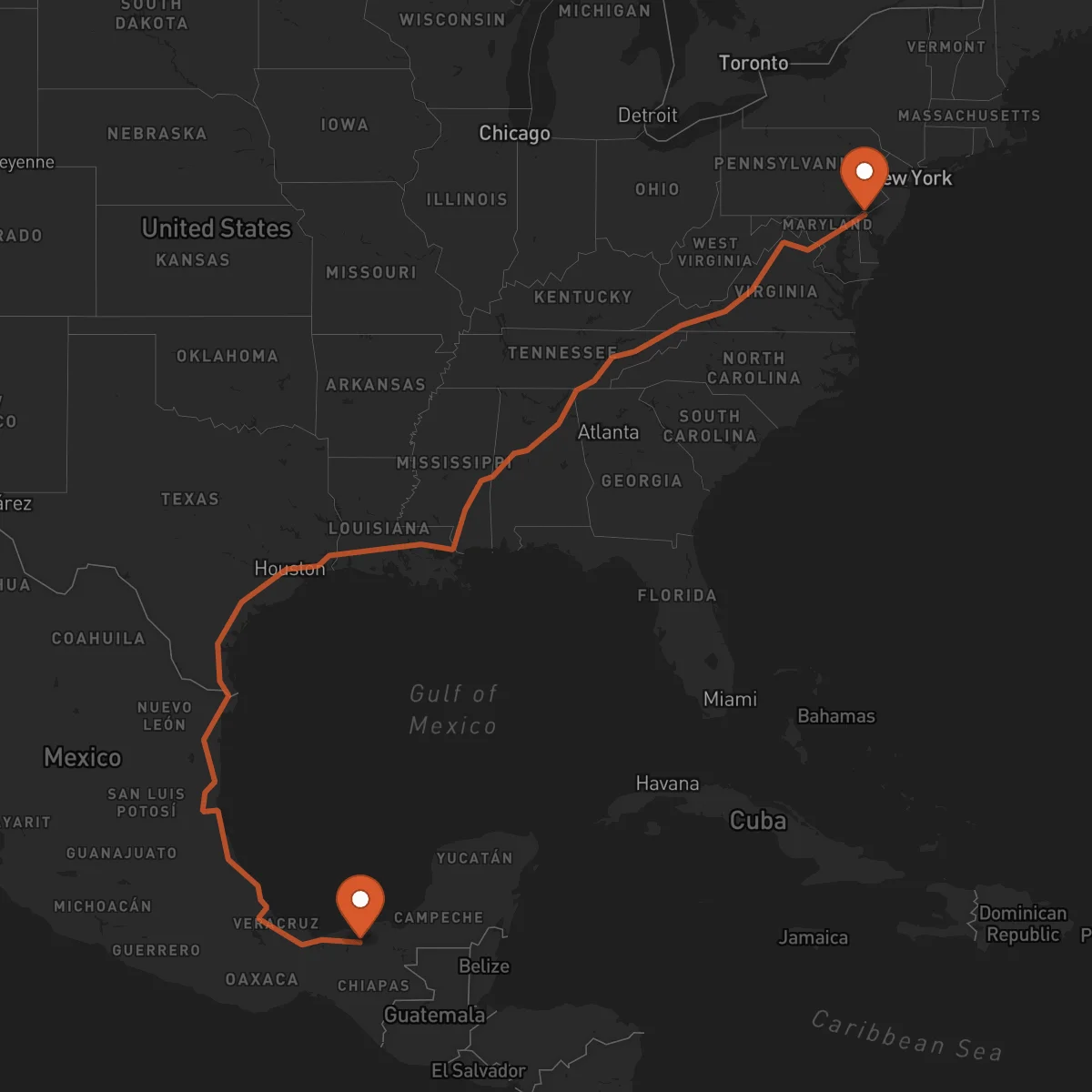 Ruta Wilmington - Villahermosa