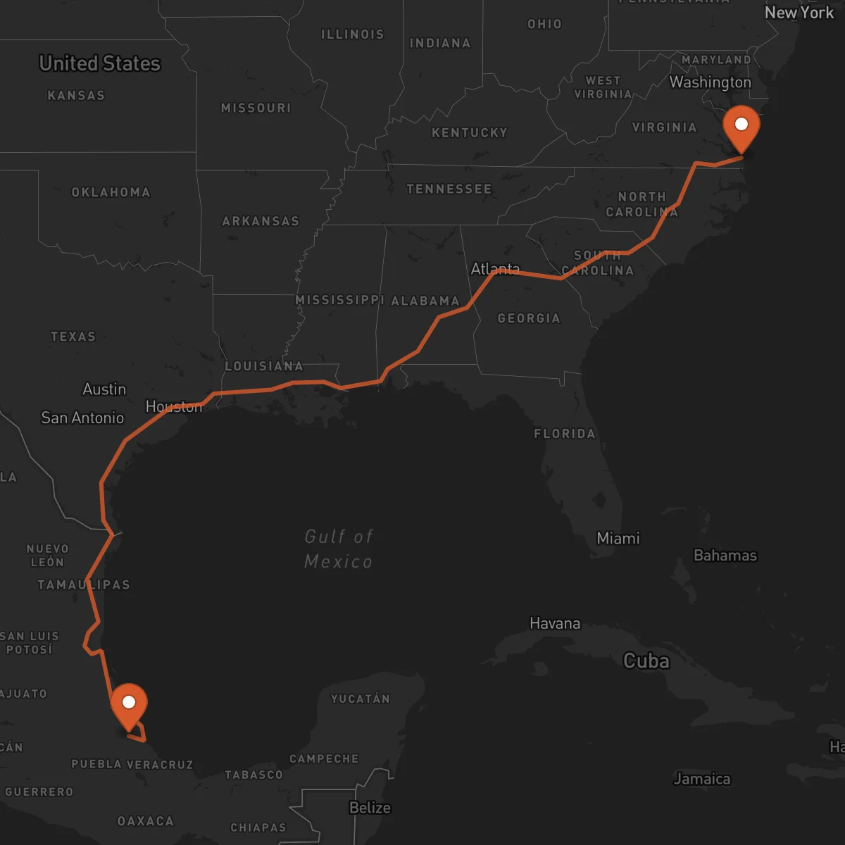 Ruta Virginia Beach - Xalapa