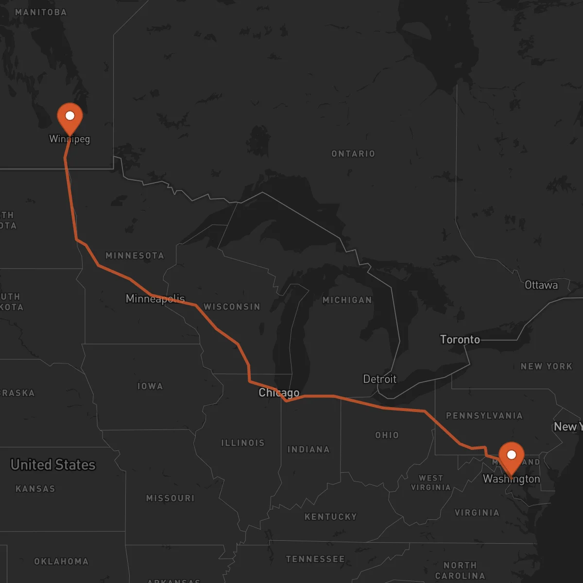 Ruta Winnipeg - Washington D.C.