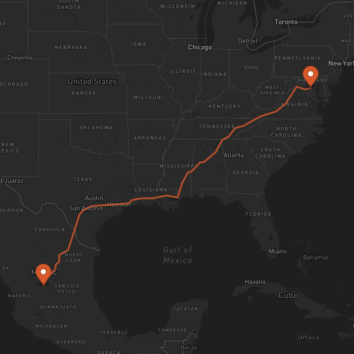 Ruta Zacatecas - Washington D.C.
