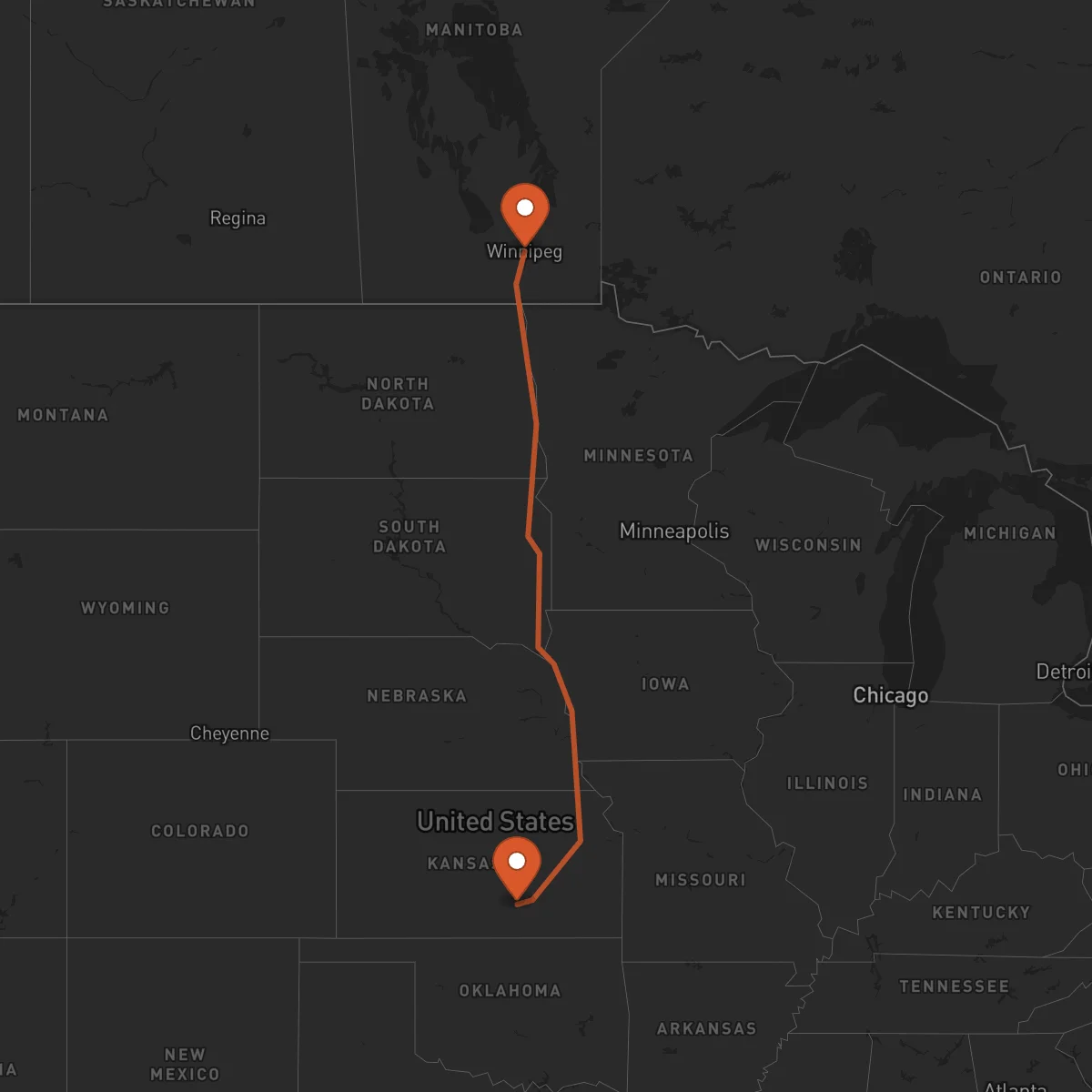 Ruta Winnipeg - Wichita