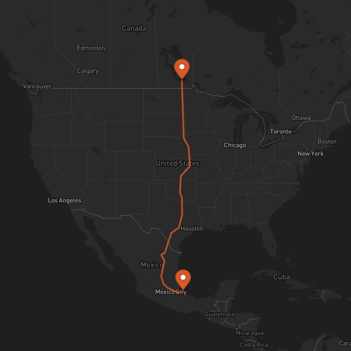 Ruta Winnipeg - Xalapa