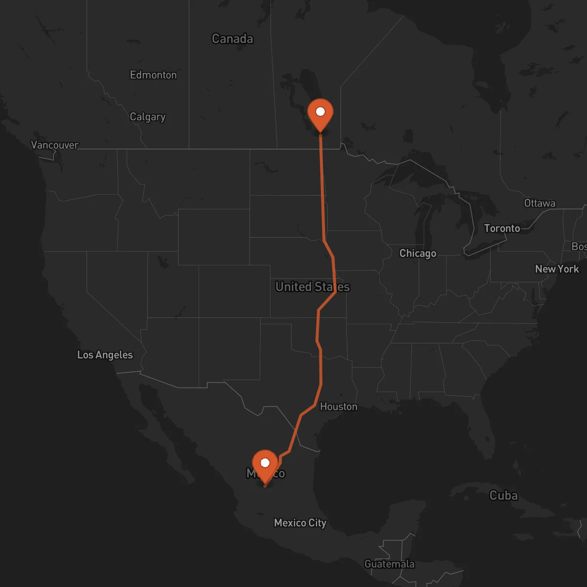 Ruta Zacatecas - Winnipeg